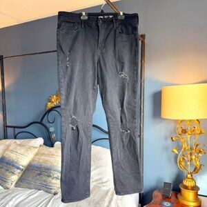 Old Navy Power Slim Straight Leg Mid-Rise Black DistressedJeans
